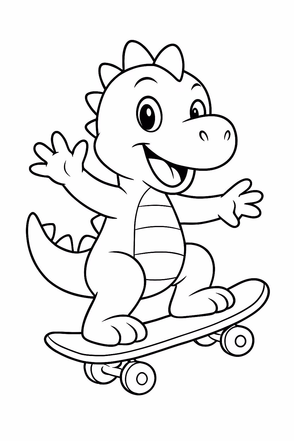 Dinossauro skatista de um rato para colorir — desenho para imprimir