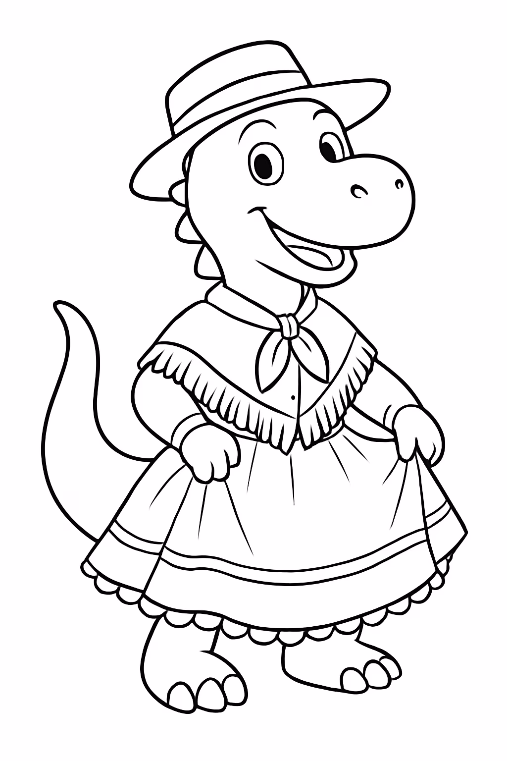 Dinossauro vestido de roupas tradicionais do rio grande do sul para colorir — desenho para imprimir