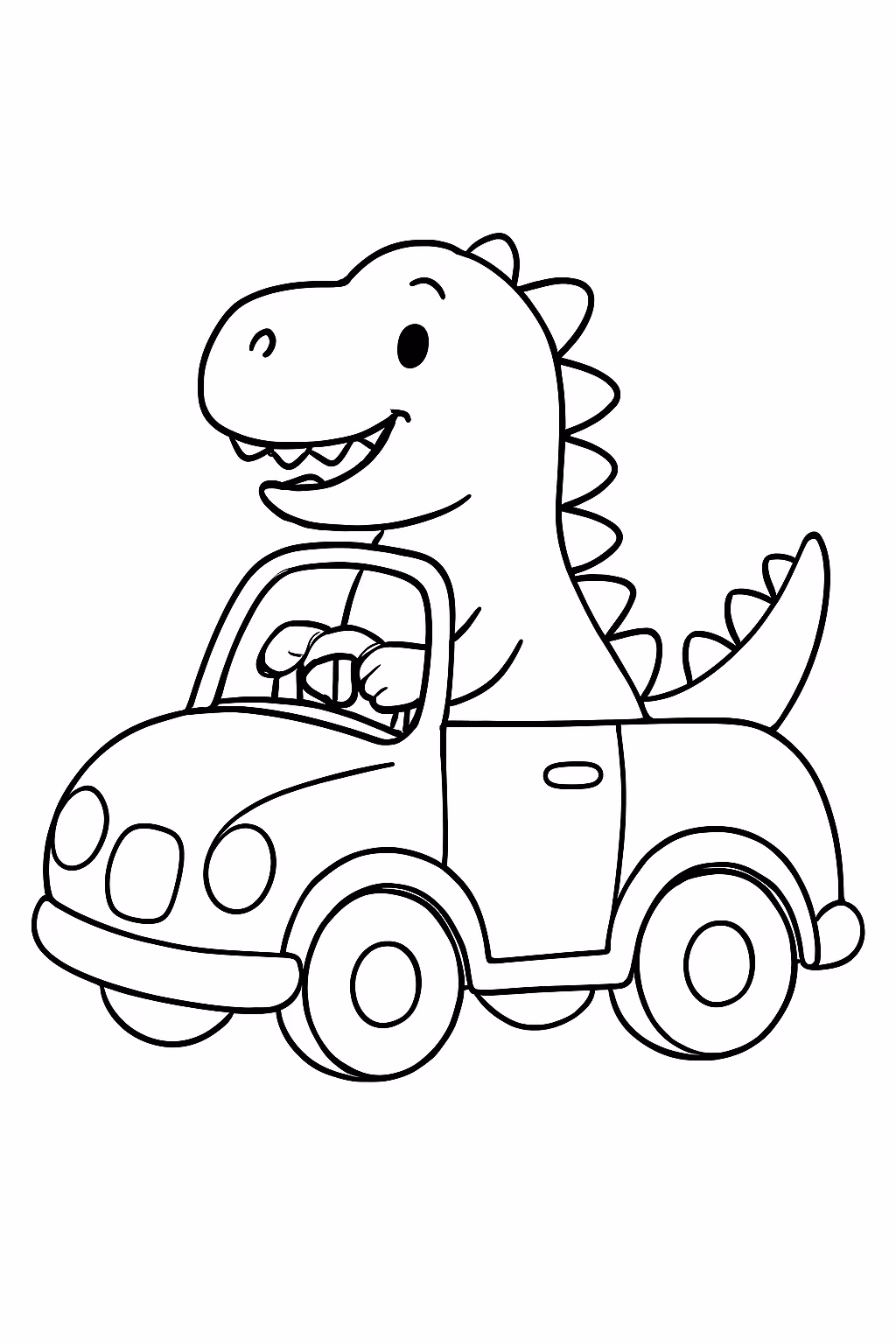 Dinossrauro no carro para colorir — desenho para imprimir