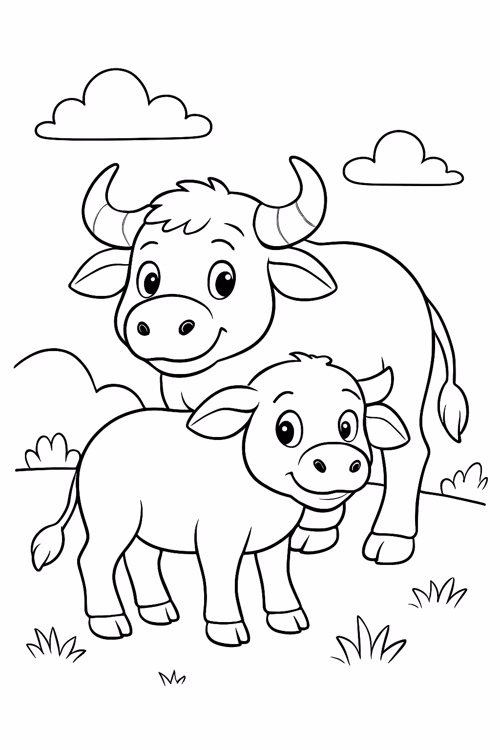 Dois bufalos para colorir — desenho para imprimir