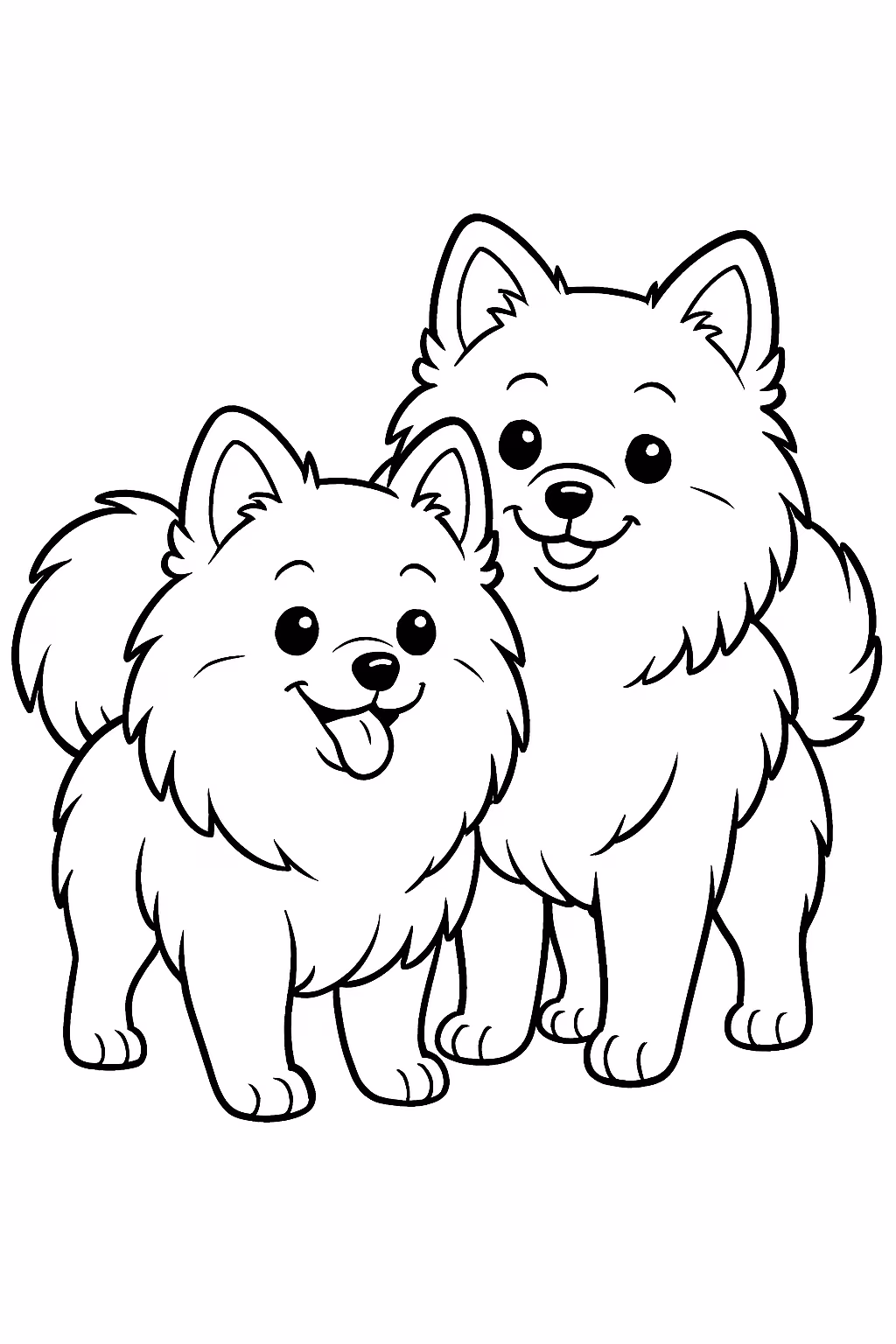 Dois cachorros lulu da pomerania juntos para colorir — desenho para imprimir