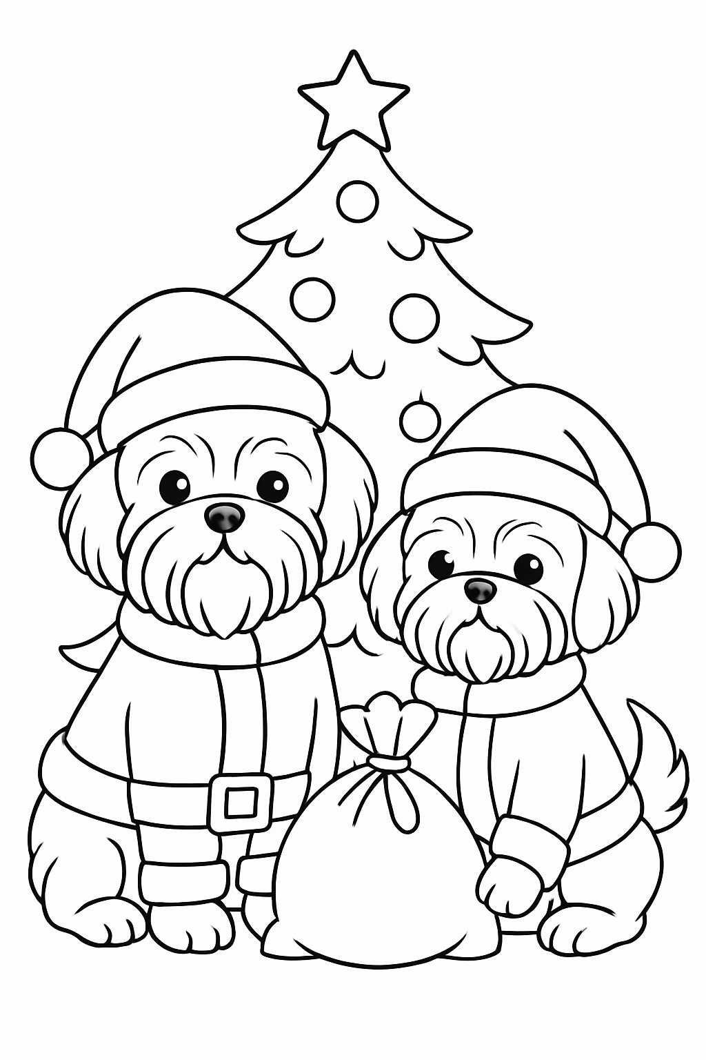 Dois cachorros machos da raca shitzu como ajudante do papai para colorir — desenho para imprimir