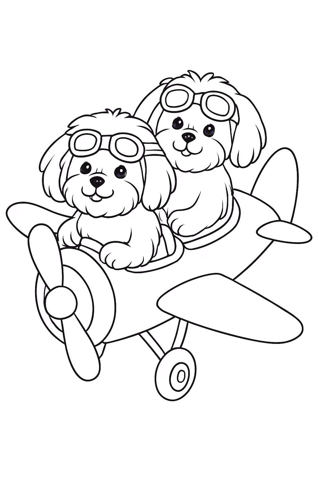 Dois cachorros machos da raca shitzu sendo piloto de um para colorir — desenho para imprimir