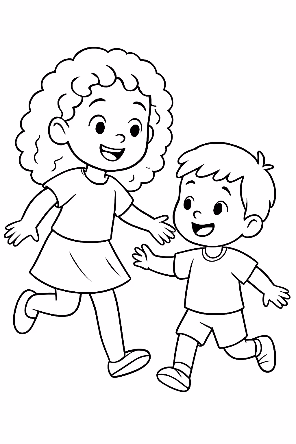 Dois irmaos uma menina de aos e um menino de para colorir — desenho para imprimir