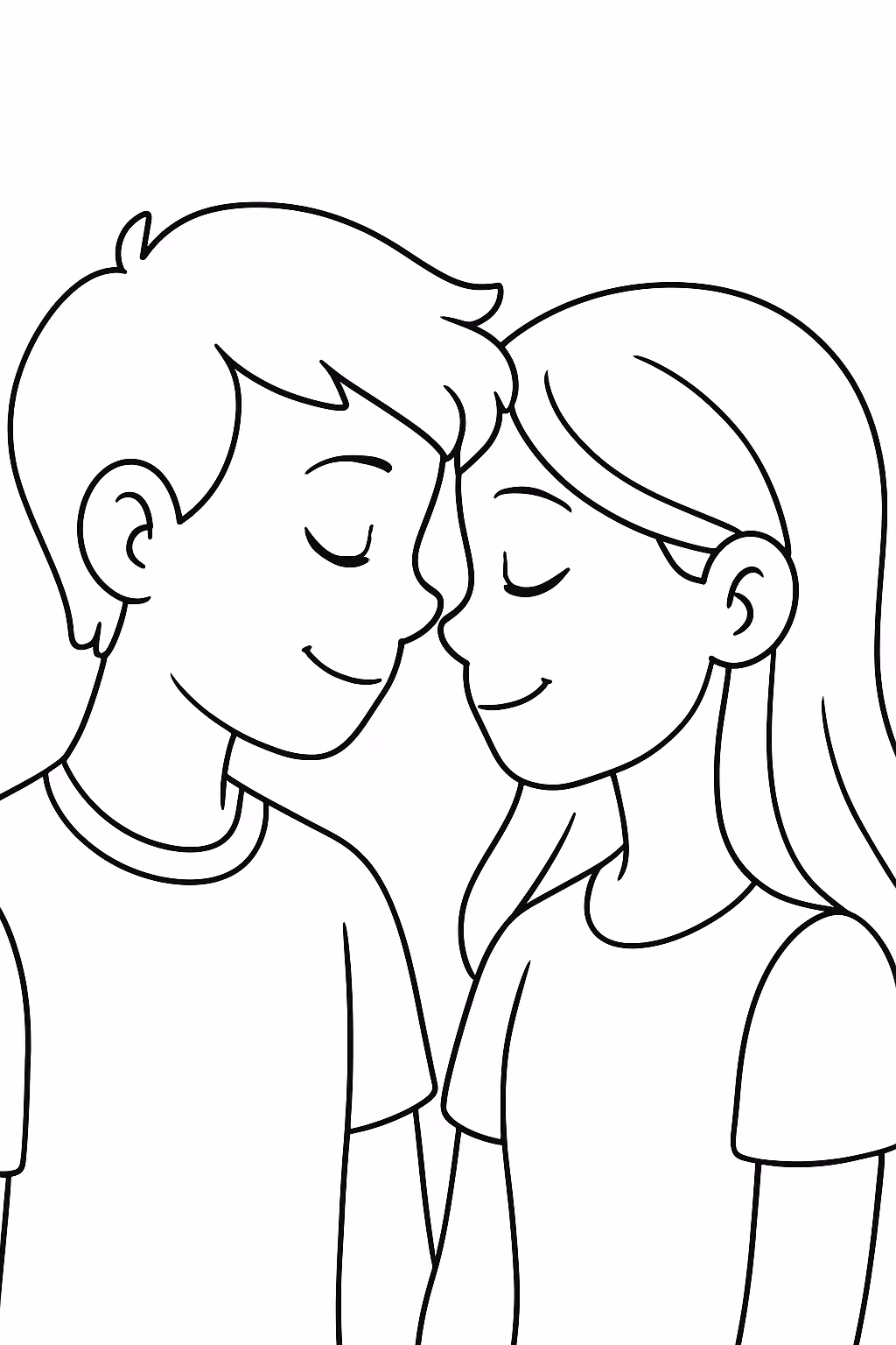 Dois namorados adolecentes com os rostos bem pertos para colorir — desenho para imprimir