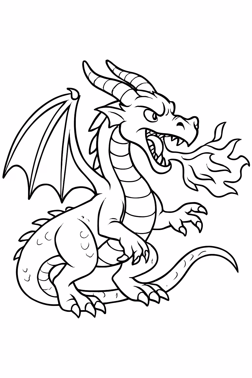 Dragao cuspindo fogo com cara de mal maus realista para colorir — desenho para imprimir