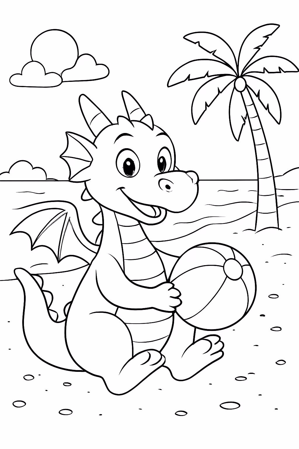 Dragao de comodo na praia para colorir — desenho para imprimir
