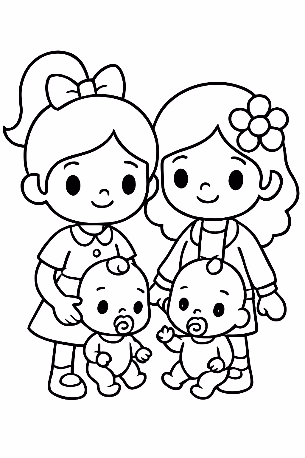 Duas bonecas do toca life preto e branco com roupas para colorir — desenho para imprimir