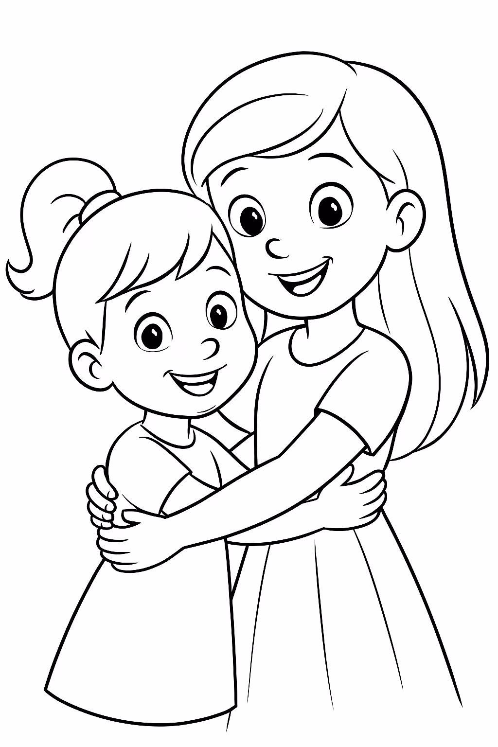 Duas irmas para colorir — desenho para imprimir