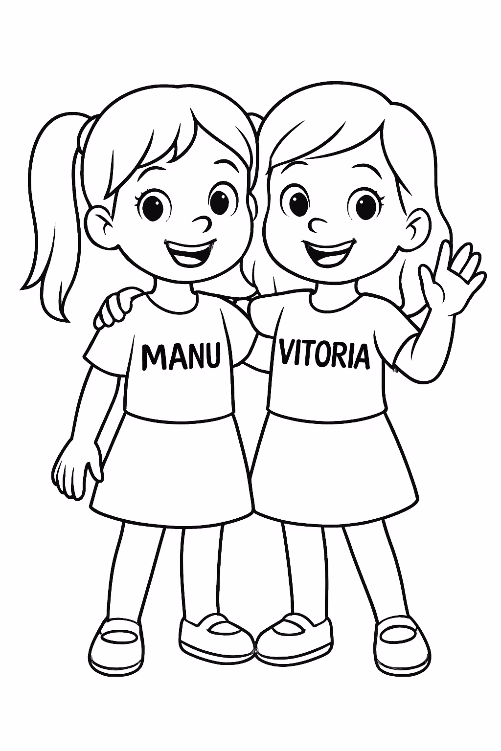Duas meninas com o nome manu e vitoria para colorir — desenho para imprimir