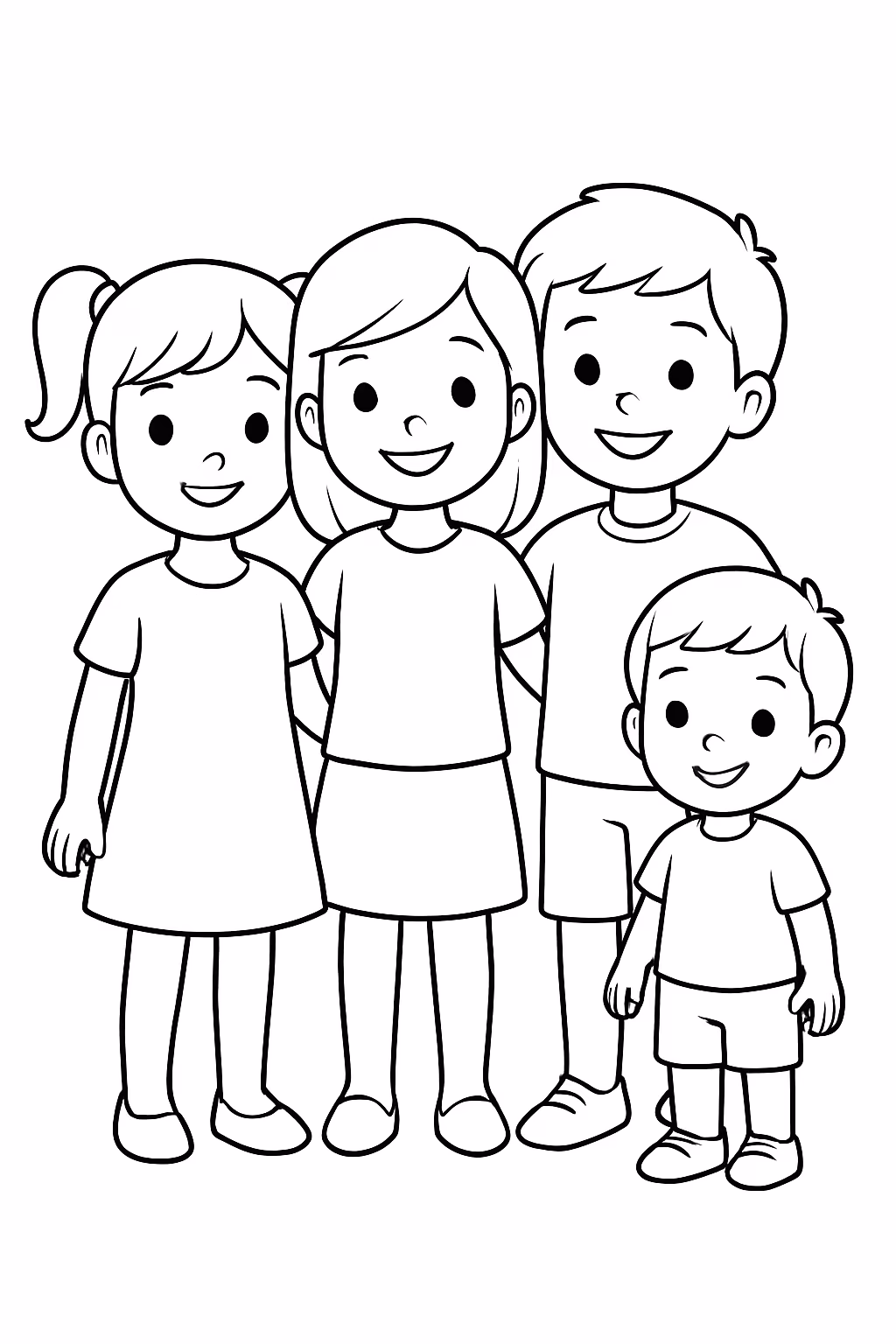 Duas meninas de anos uma de e um menino de para colorir — desenho para imprimir