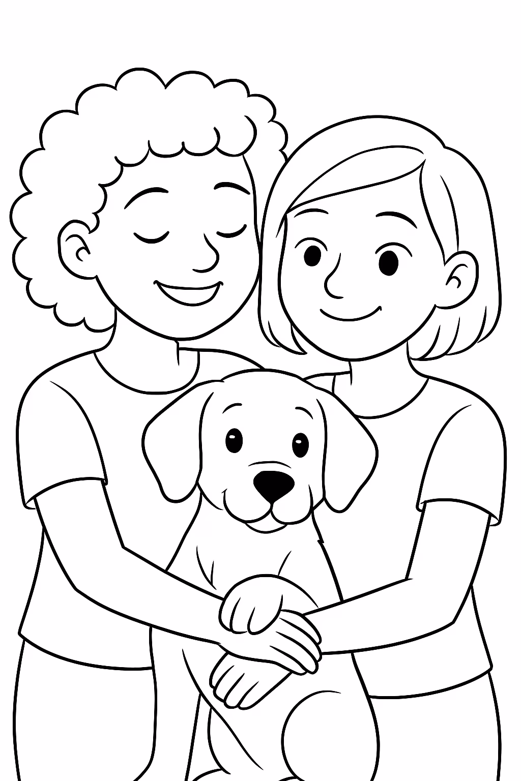 Duas namoradas uma de cabelo cacheado e uma de cabelo para colorir — desenho para imprimir