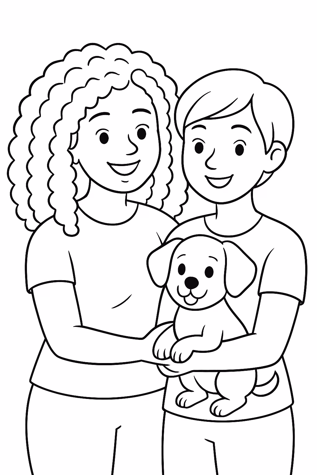 Duas namoradas uma de cabelo cacheado grsnde e uma de para colorir — desenho para imprimir