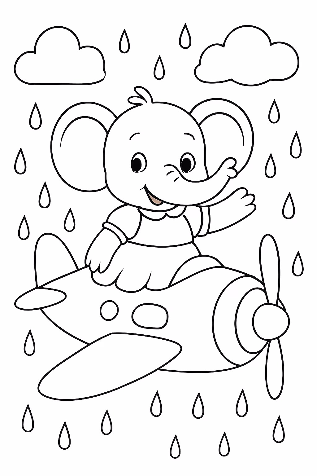 Elefante com vestido em cima de um aviao em um para colorir — desenho para imprimir