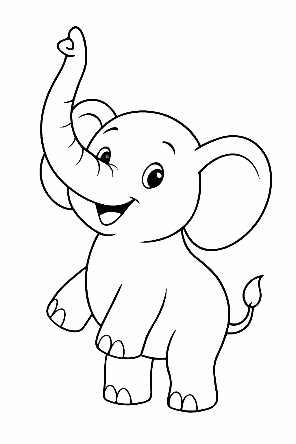 Elefantinho com a tromba cima para colorir — desenho para imprimir