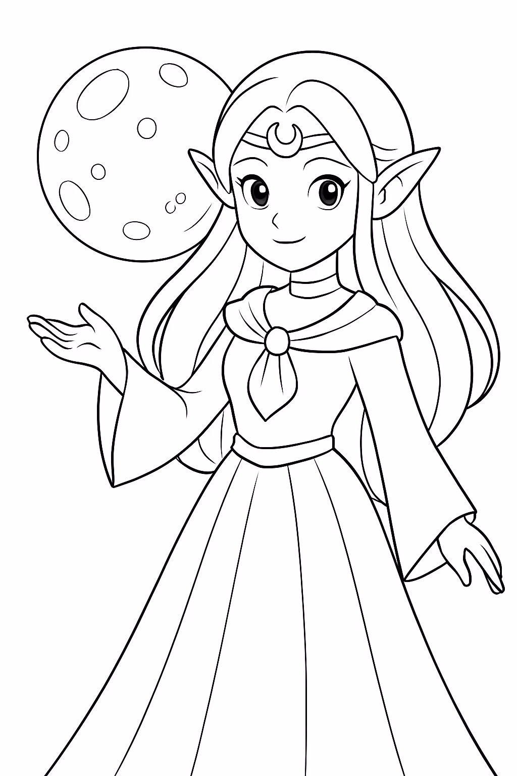Elfa adulta da lua anime para colorir — desenho para imprimir