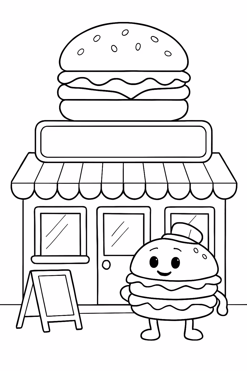 Escrita loja de hamburguer para colorir — desenho para imprimir