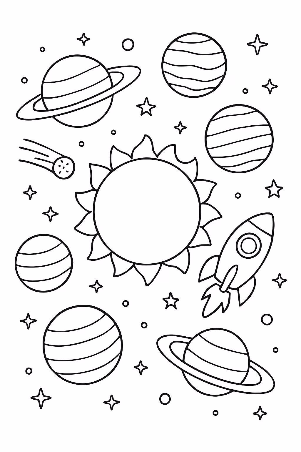 Espaco com todos os planetas para colorir — desenho para imprimir