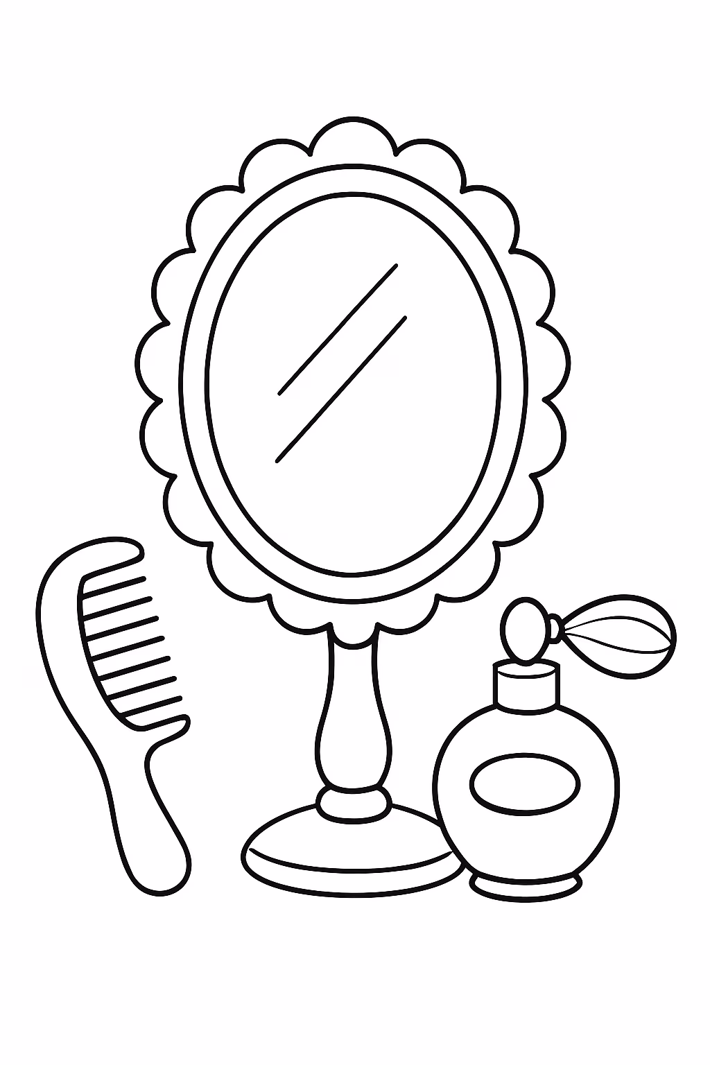 Espelho com pente e perfume para colorir — desenho para imprimir