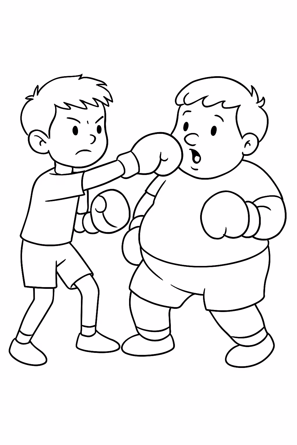 Esses dois meninos lutando boxy um menino magro o outro para colorir — desenho para imprimir