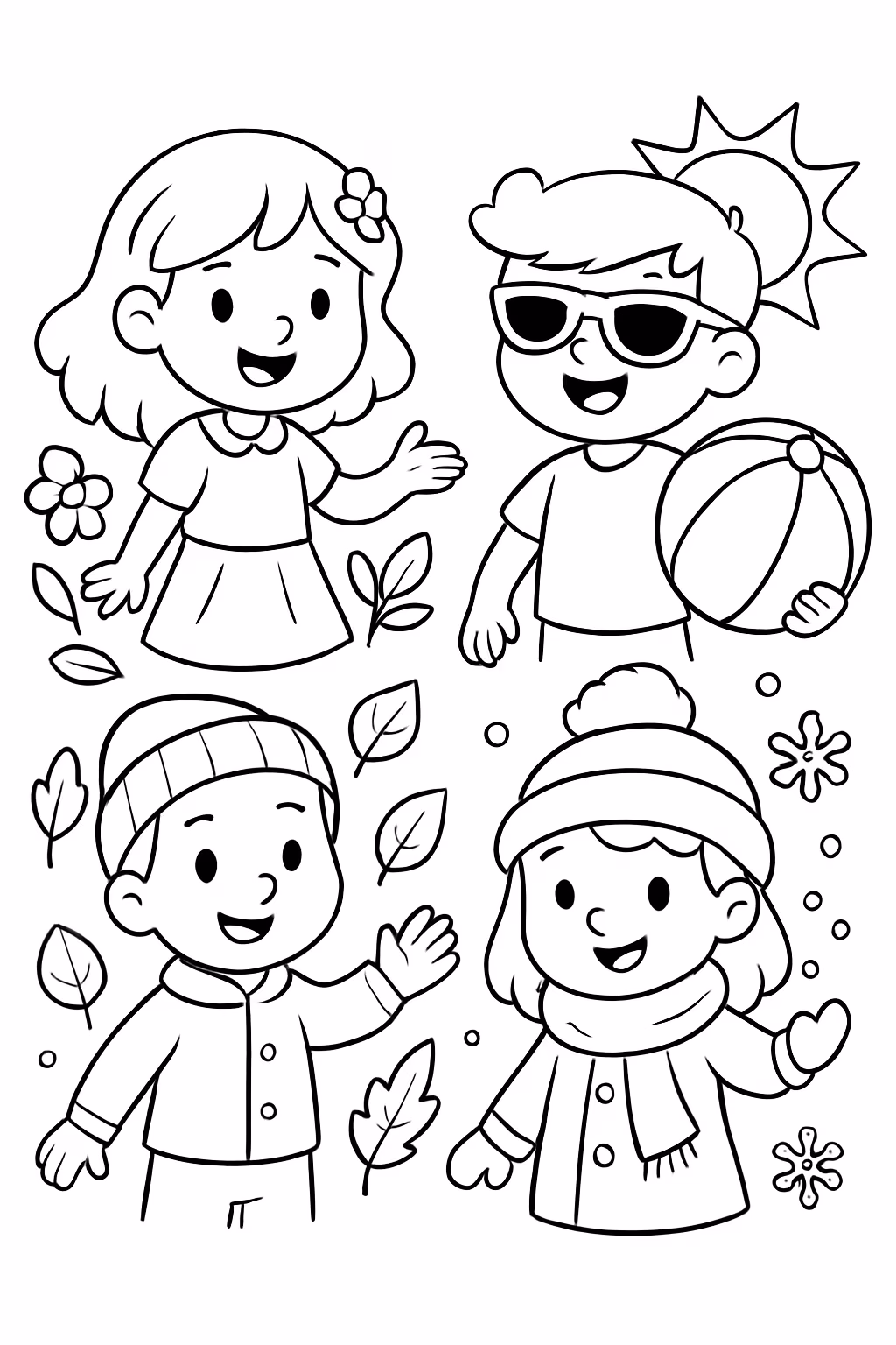 Estacoes do ano para colorir — desenho para imprimir