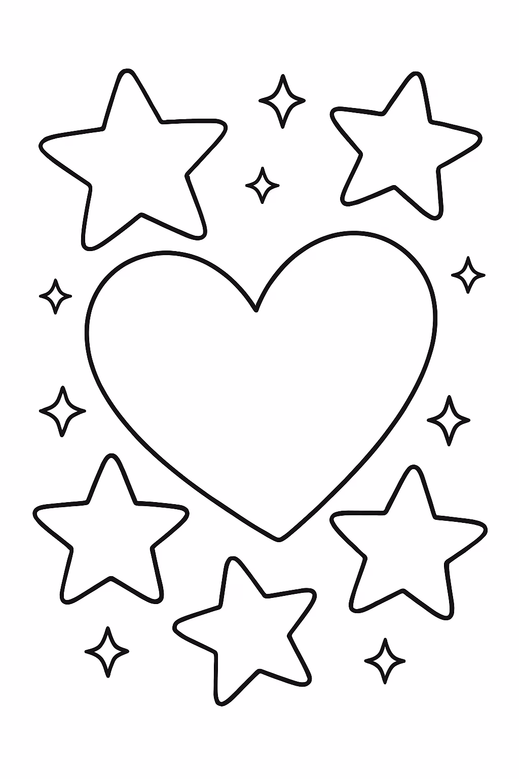 Estrelas e coracao para colorir — desenho para imprimir