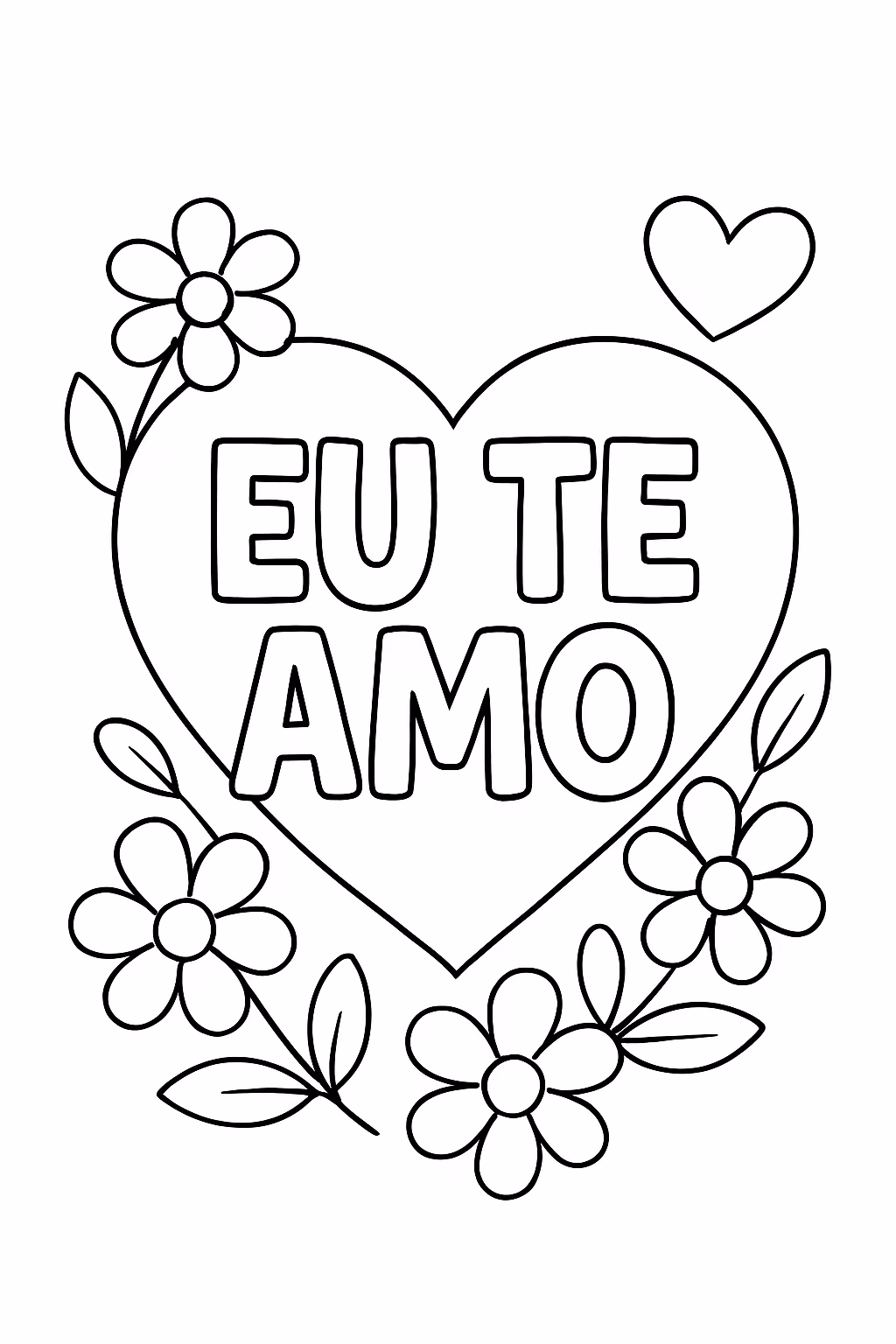 Eu te amo em letras com coracao para colorir — desenho para imprimir