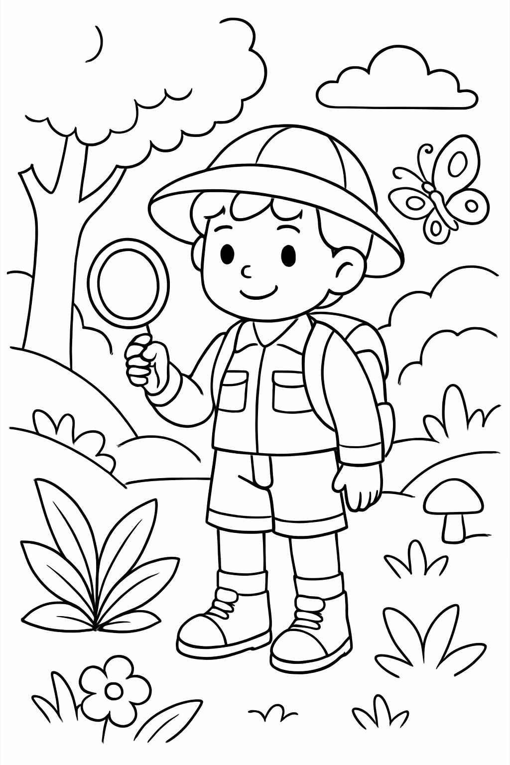 Explorador da natureza para colorir — desenho para imprimir