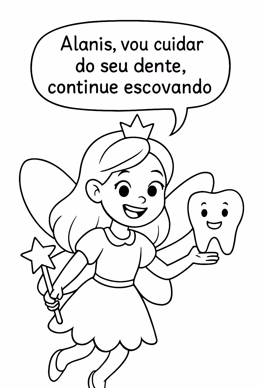 Faca a fada do dente feliz que caiu o dente para colorir — desenho para imprimir