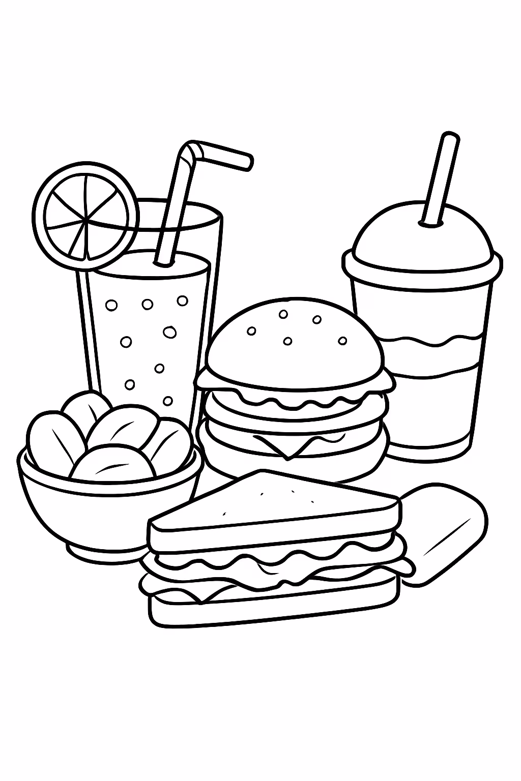 Faca agora sucos e lanches para colorir — desenho para imprimir
