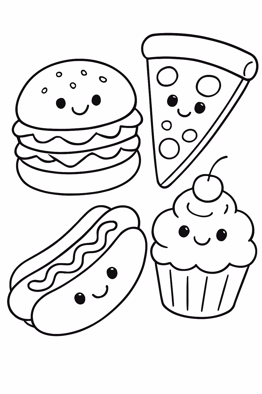 Faca algumas comidinhas minis para colorir — desenho para imprimir