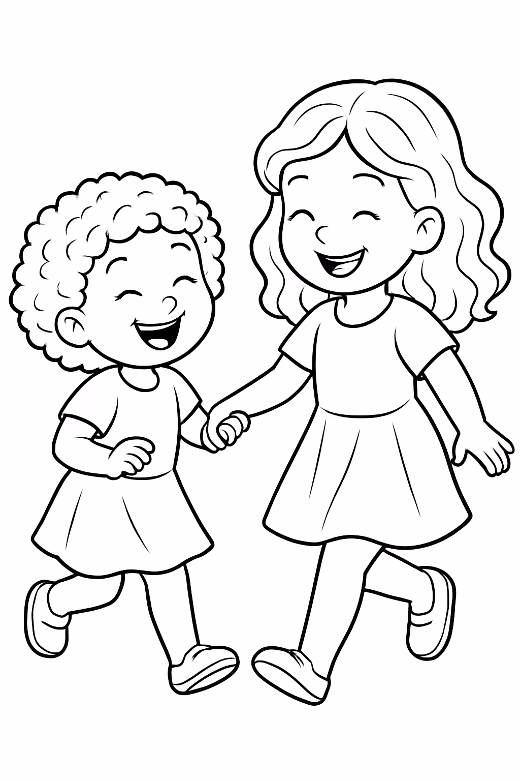 Faca duas irmas brincando e felizes uma menor com o para colorir — desenho para imprimir