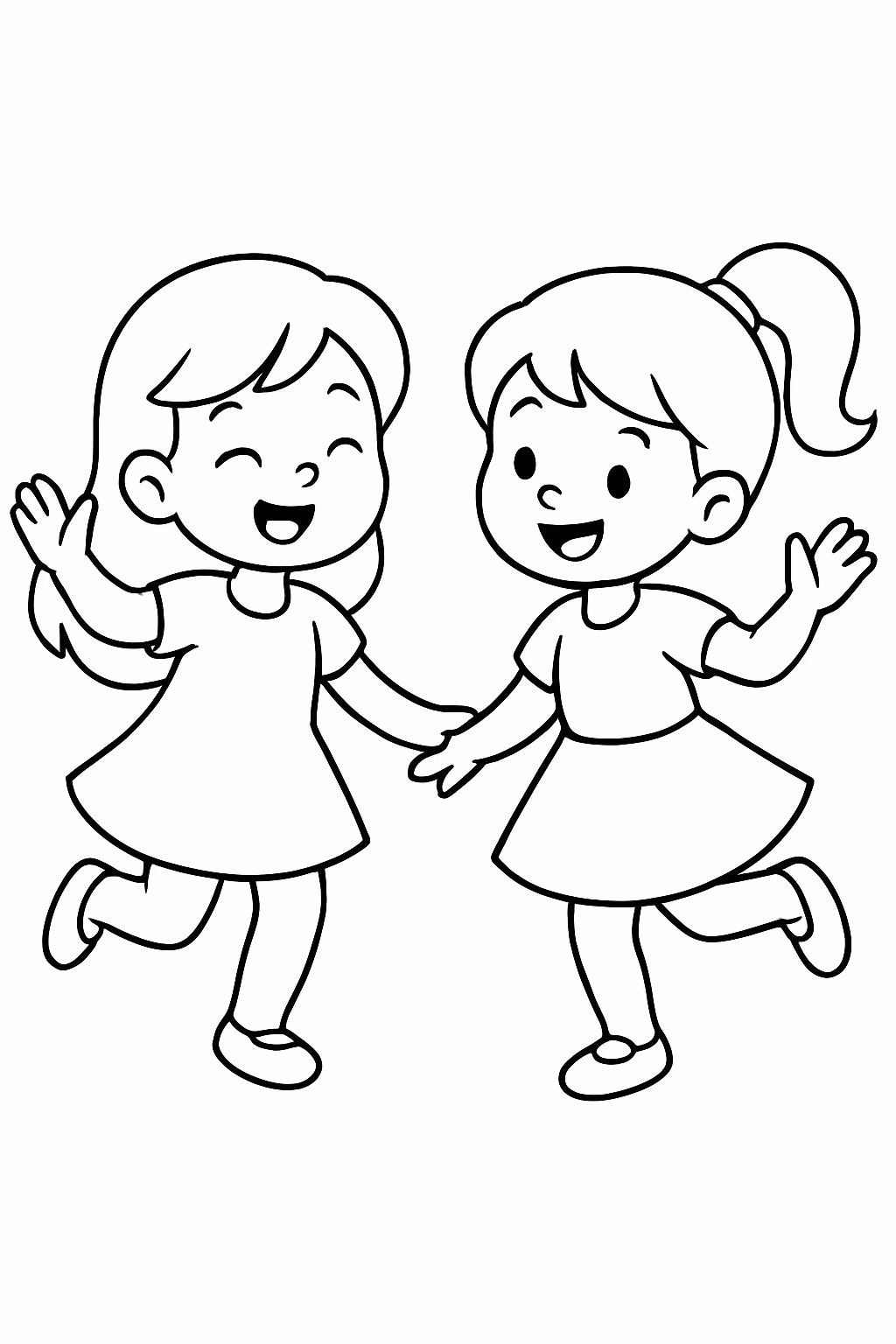 Faca meninas dancando carimbo para colorir — desenho para imprimir