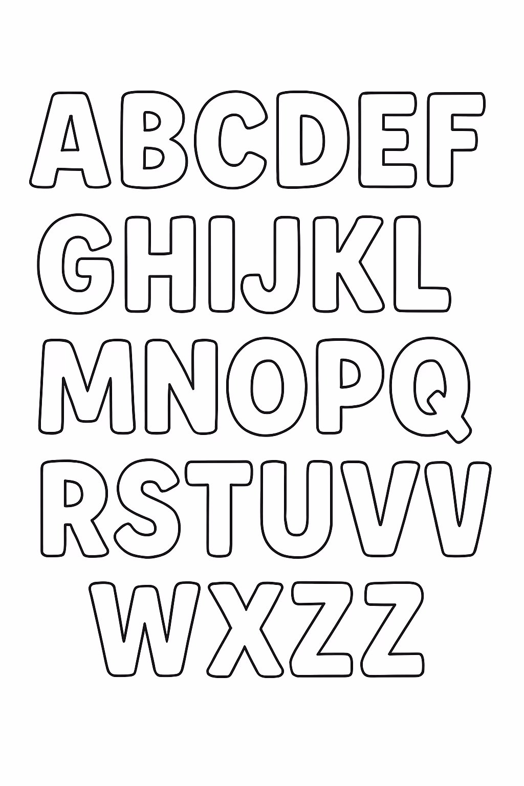 Faca todas as letras do alfabeto vazadas e para colorir — desenho para imprimir