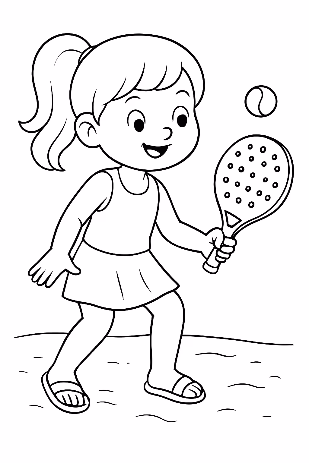 Faca um de uma menina jogando beach tenis para colorir — desenho para imprimir