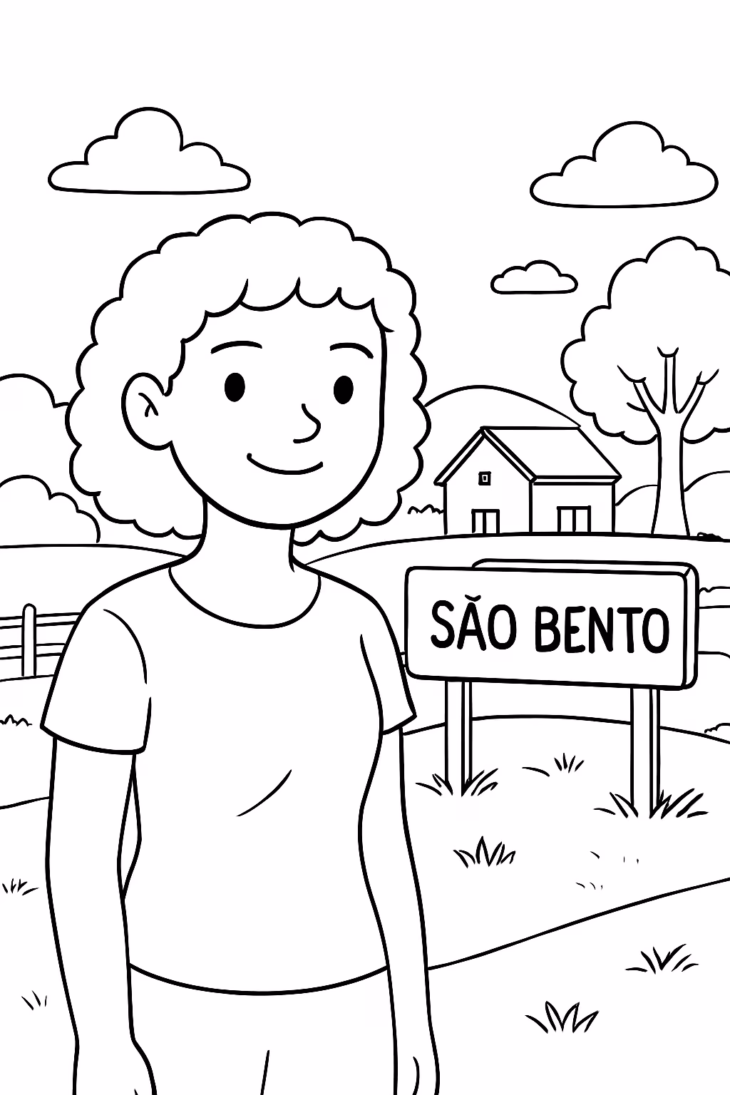 Faca um de uma mulher de cabelo curto cacheado menina para colorir — desenho para imprimir