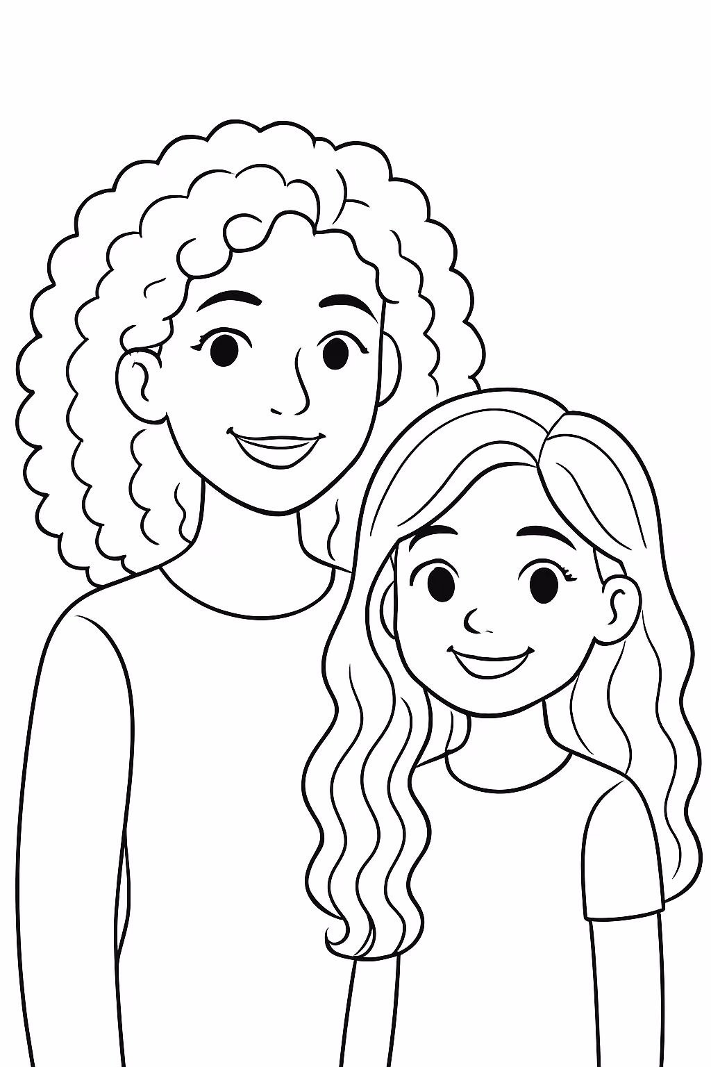 Faca um de uma mulher de cabelos cacheados e uma para colorir — desenho para imprimir