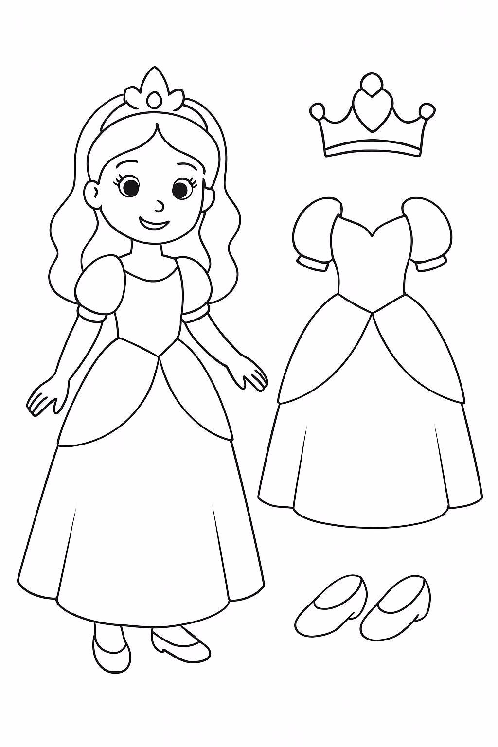 Faca um de uma princesa com roupas separadas e recortar para colorir — desenho para imprimir