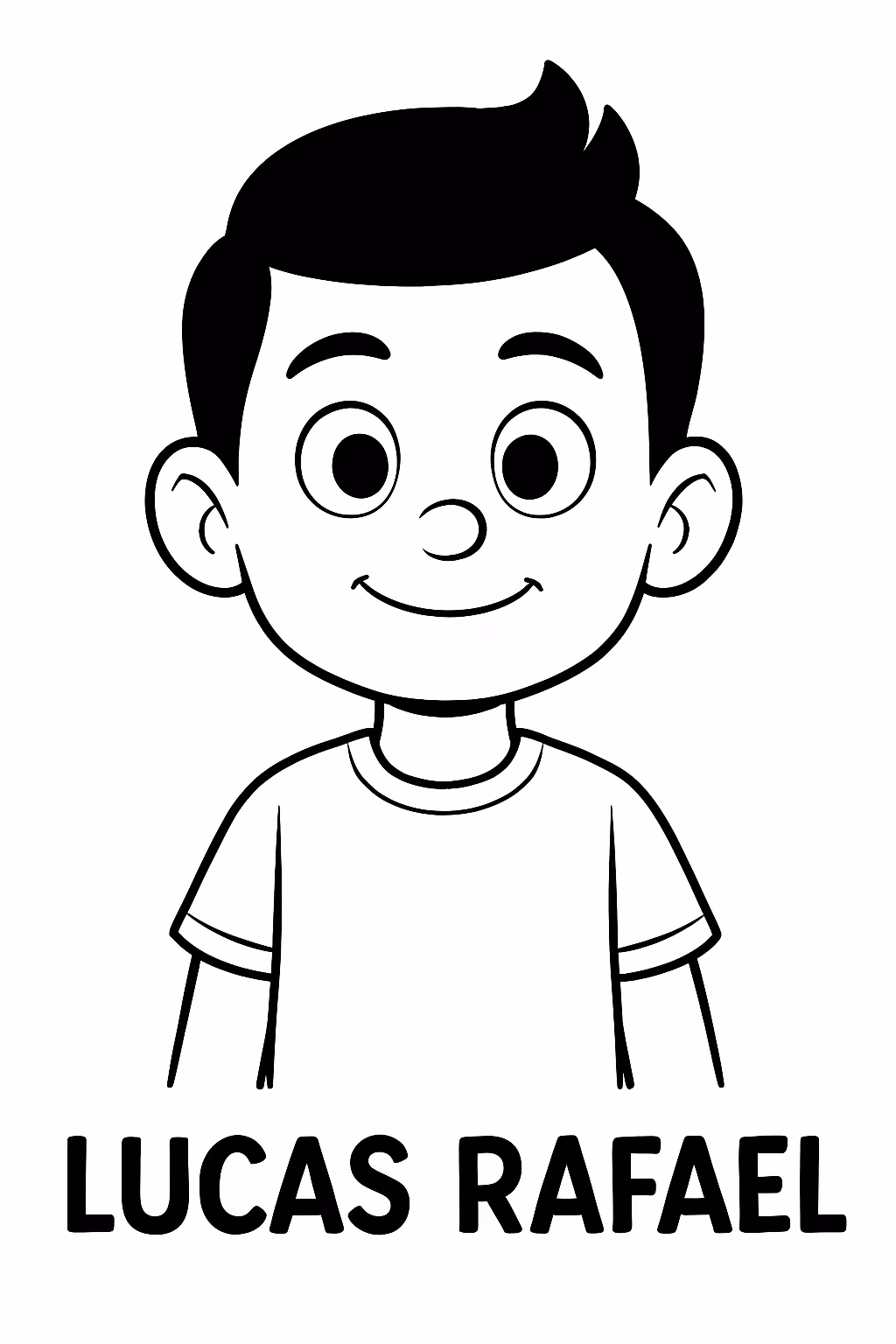 Faca um menino de cabelo curto preto com topete escrito para colorir — desenho para imprimir