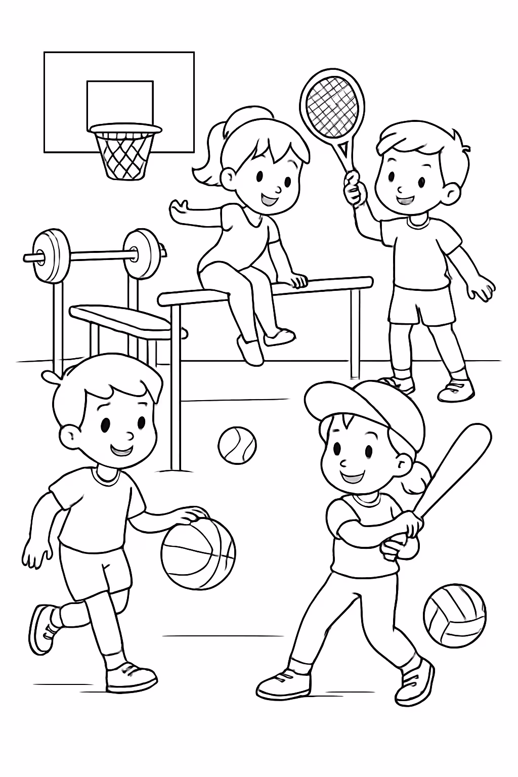 Faca uma academia mas que tem varios esportes para colorir — desenho para imprimir