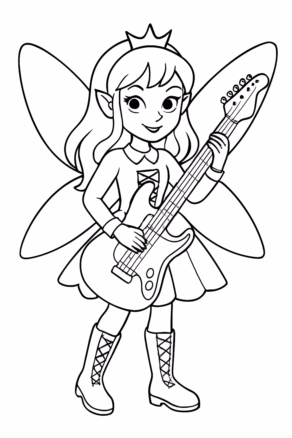 Faca uma fada gotica com guitarra no lugar das asas para colorir — desenho para imprimir