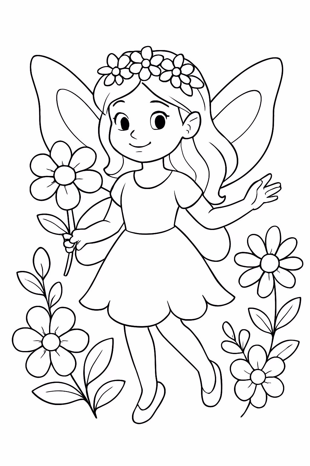 Fada com flores para colorir — desenho para imprimir