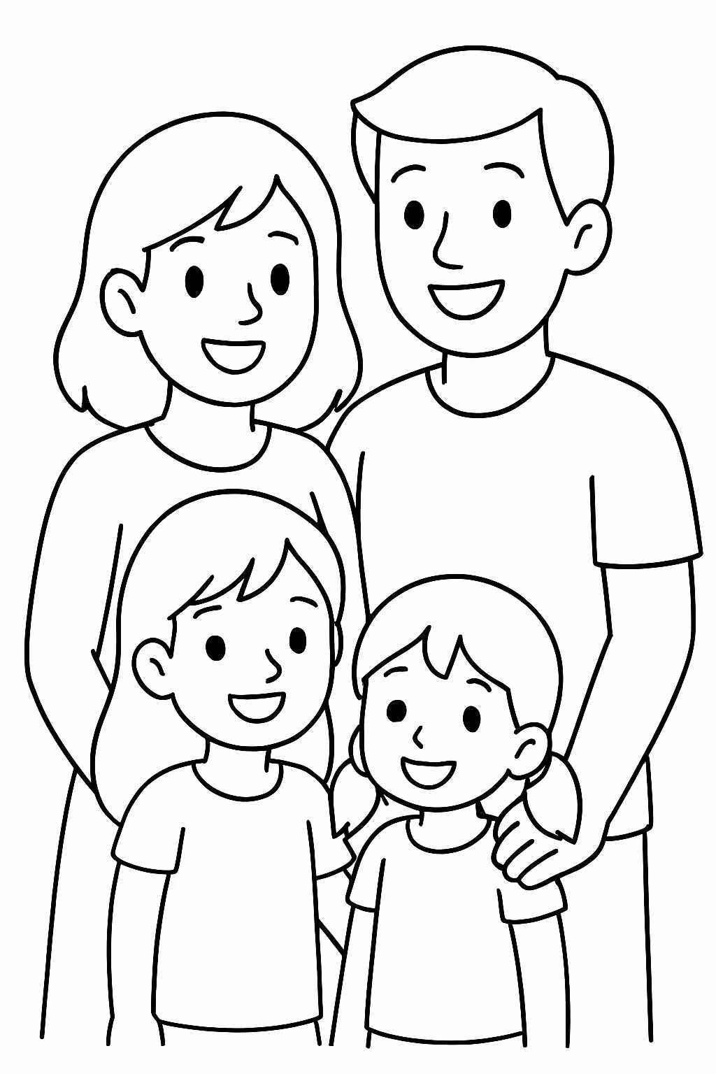 Familia com duas meninas pai e mae para colorir — desenho para imprimir
