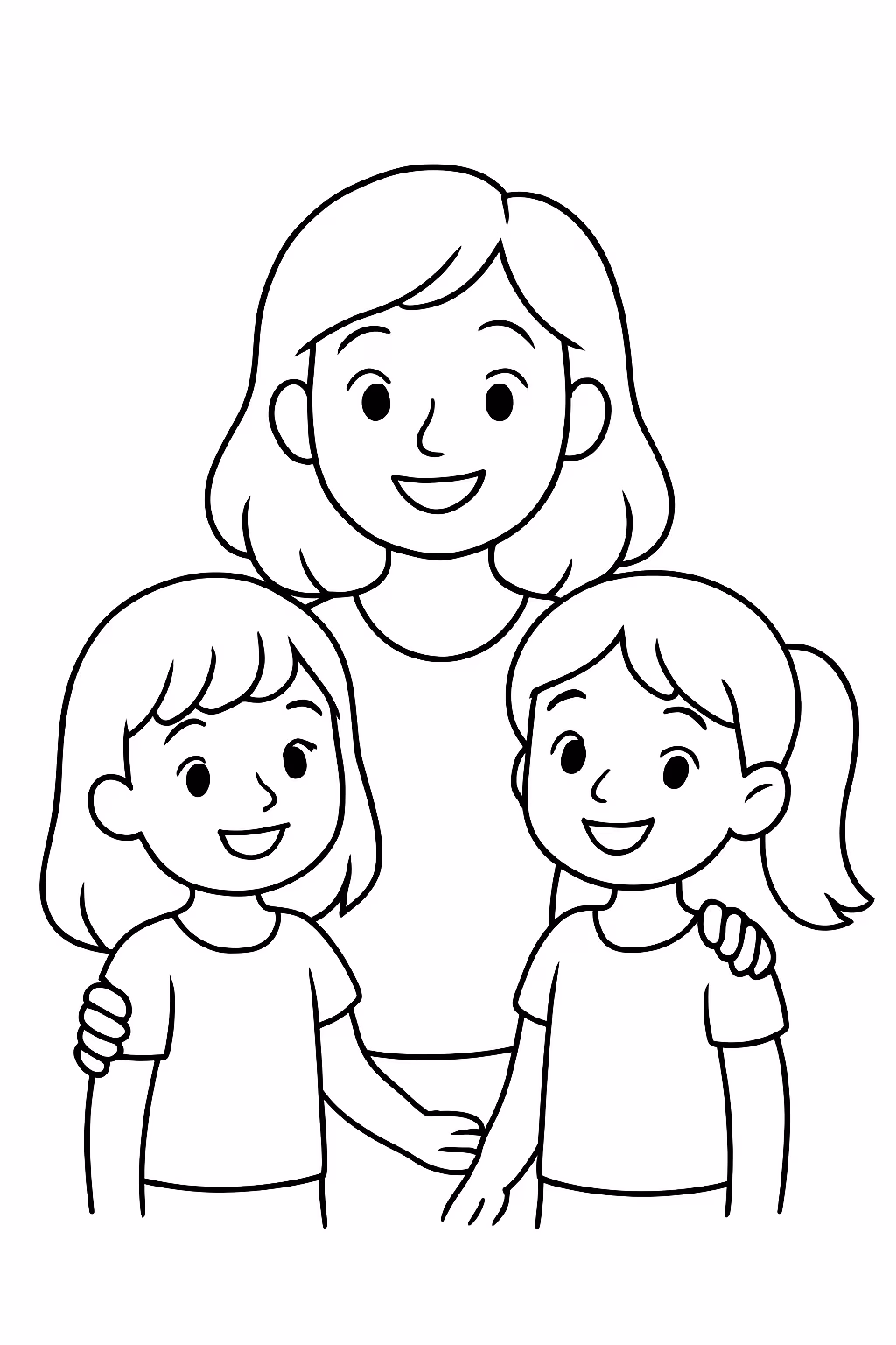 Familia duas meninas para colorir — desenho para imprimir
