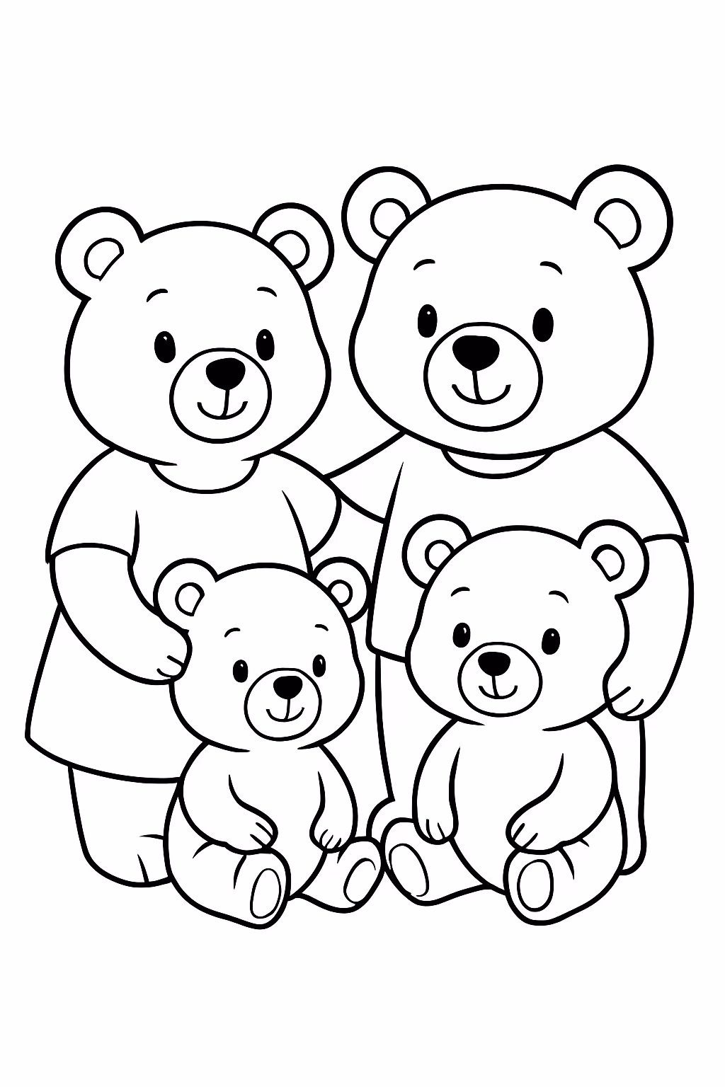 Familia pequeno urso para colorir — desenho para imprimir