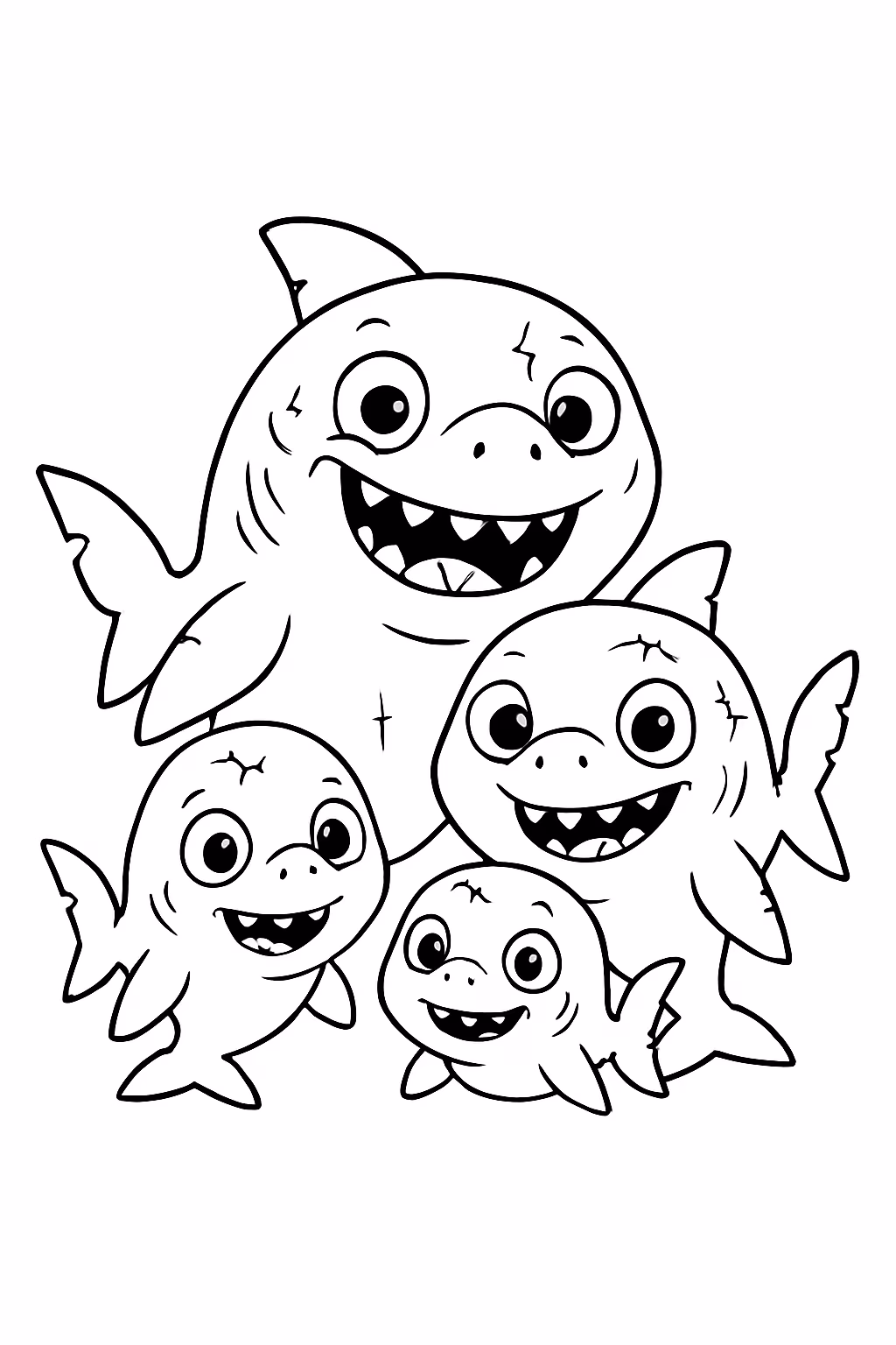 Familia tubarao zumbi para colorir — desenho para imprimir