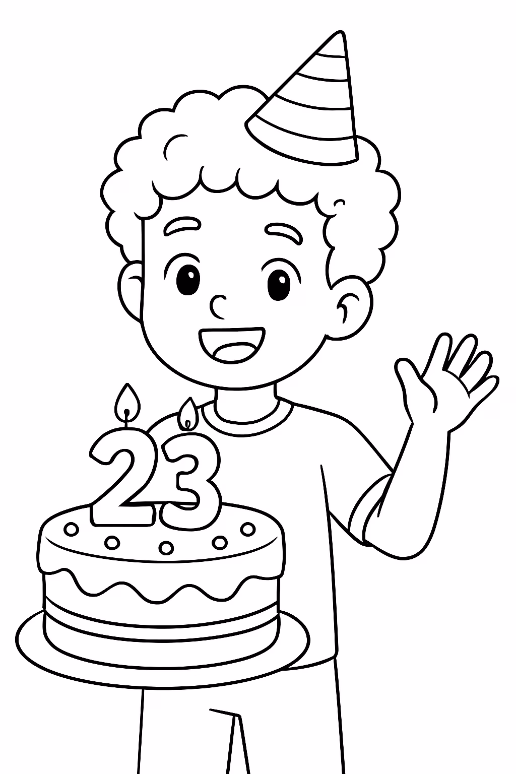 Fasa um de aniversario de anos de um menino com para colorir — desenho para imprimir
