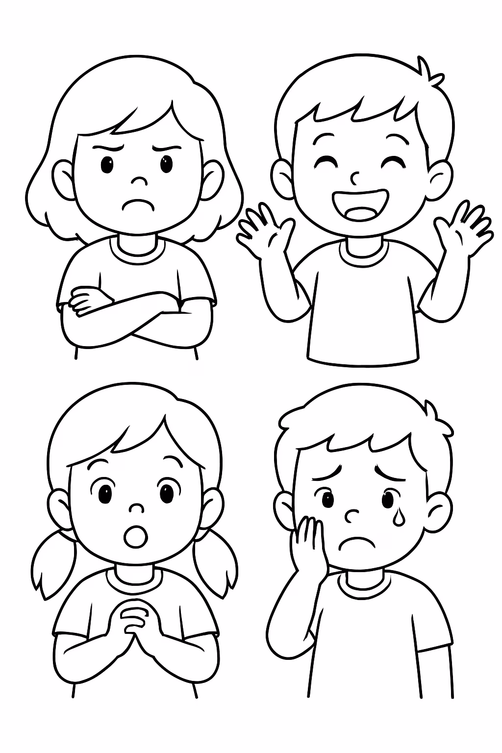 Faz uma imagem de conscientizacao a crianca mostrando as emocoes para colorir — desenho para imprimir