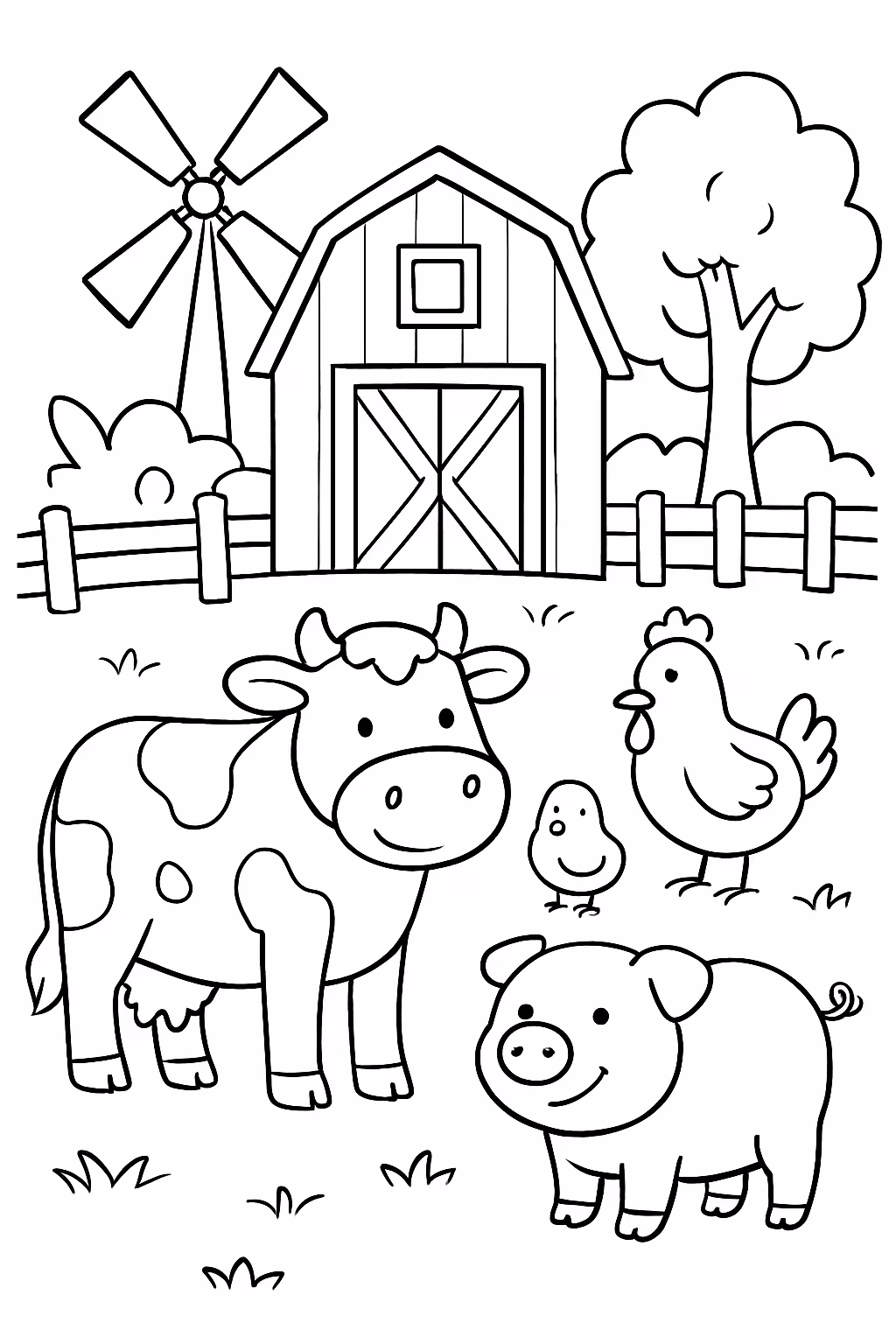 Fazendinha com varios animais para colorir — desenho para imprimir