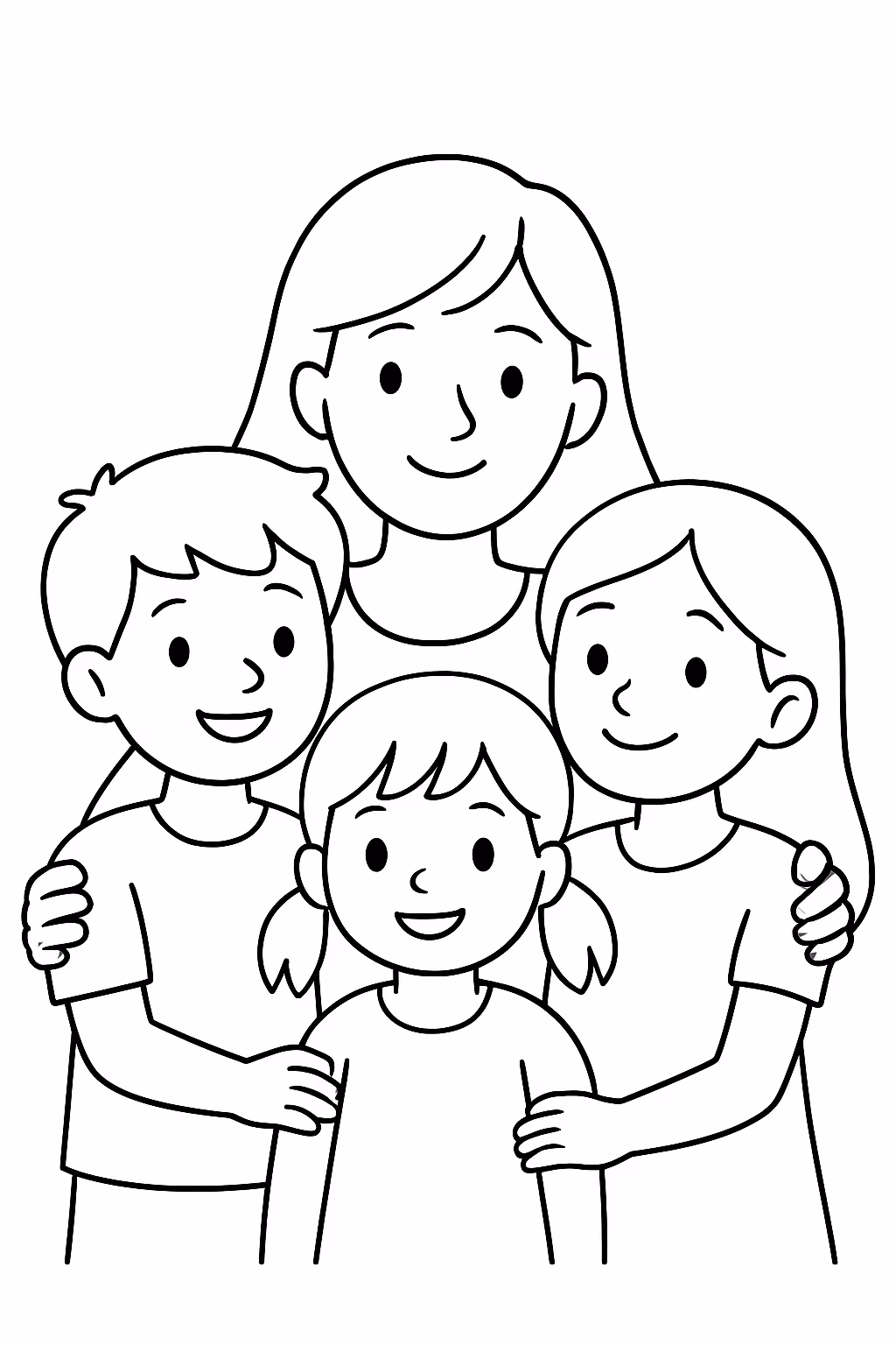 Fazer uma mae e duas menina e um menino para colorir — desenho para imprimir